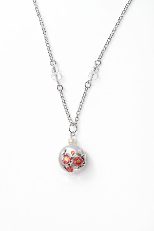Floral Pearly Silver chain Necklace
